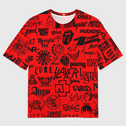 Футболка оверсайз мужская Лучшие рок группы на красном, цвет: 3D-принт
