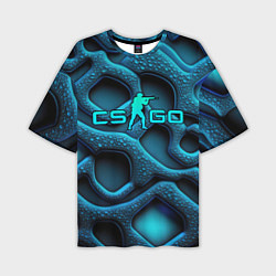 Футболка оверсайз мужская CS GO blue neon logo, цвет: 3D-принт