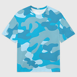 Футболка оверсайз мужская Камуфляж военный синий, цвет: 3D-принт