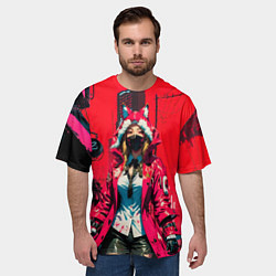 Футболка оверсайз мужская Девушка-лиса кицунэ, цвет: 3D-принт — фото 2