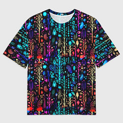 Футболка оверсайз мужская Флуоресцентные Цветы, цвет: 3D-принт