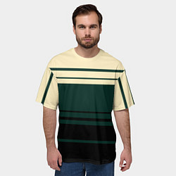 Футболка оверсайз мужская Полосы зелёный, цвет: 3D-принт — фото 2