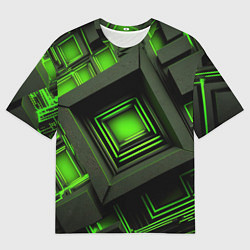Футболка оверсайз мужская Неоновые зелёные блоки, цвет: 3D-принт