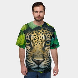 Футболка оверсайз мужская Леопард в листьях, цвет: 3D-принт — фото 2