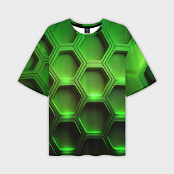 Футболка оверсайз мужская Объемные зеленые соты, цвет: 3D-принт