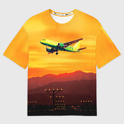 Футболка оверсайз мужская S7 Боинг 737 Оранжевый закат, цвет: 3D-принт