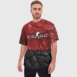 Футболка оверсайз мужская CS GO red black texture, цвет: 3D-принт — фото 2