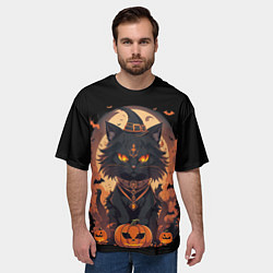 Футболка оверсайз мужская Черный кот в хеллоуине, цвет: 3D-принт — фото 2