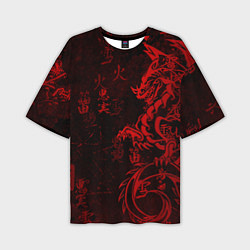 Футболка оверсайз мужская Красный дракон - иероглифы, цвет: 3D-принт