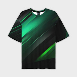 Футболка оверсайз мужская Black green abstract, цвет: 3D-принт
