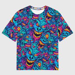 Футболка оверсайз мужская Неоновые монстры - graffiti art style pattern, цвет: 3D-принт