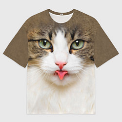 Футболка оверсайз мужская Кошка показывает язык, цвет: 3D-принт