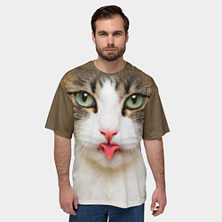 Футболка оверсайз мужская Кошка показывает язык, цвет: 3D-принт — фото 2