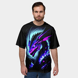 Футболка оверсайз мужская Морда дракона - неоновое свечение, цвет: 3D-принт — фото 2