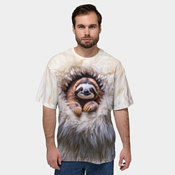 Футболка оверсайз мужская Ленивец в меху, цвет: 3D-принт — фото 2