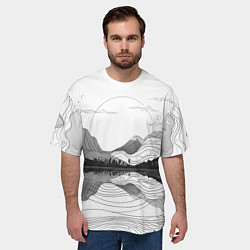 Футболка оверсайз мужская Минималистичный пейзаж чб, цвет: 3D-принт — фото 2