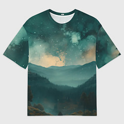 Мужская футболка оверсайз Космическая ночь в горах