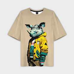 Футболка оверсайз мужская Dude rhino - urban style, цвет: 3D-принт