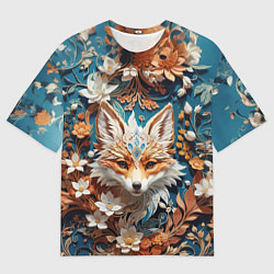 Футболка оверсайз мужская Магический лисёнок в цветах, цвет: 3D-принт