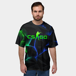 Футболка оверсайз мужская CS GO green blue neon, цвет: 3D-принт — фото 2