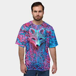Футболка оверсайз мужская Лис из розово-голубых узоров, цвет: 3D-принт — фото 2