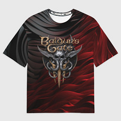 Футболка оверсайз мужская Baldurs Gate 3 logo dark red black, цвет: 3D-принт