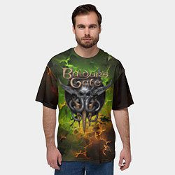 Футболка оверсайз мужская Baldurs Gate 3 logo dark green fire, цвет: 3D-принт — фото 2