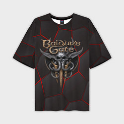 Футболка оверсайз мужская Baldurs Gate 3 logo red black geometry, цвет: 3D-принт