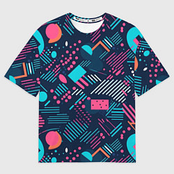 Футболка оверсайз мужская Абстракция синяя паттерн, цвет: 3D-принт