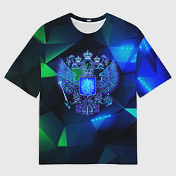 Футболка оверсайз мужская Неоновый герб РФ, цвет: 3D-принт