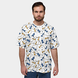 Футболка оверсайз мужская Синие и желтые шахматные фигуры на белом фоне, цвет: 3D-принт — фото 2