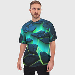Футболка оверсайз мужская Разлом объемных зеленых плит, цвет: 3D-принт — фото 2