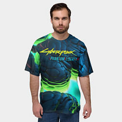 Футболка оверсайз мужская Киберпанк разлом зеленых плит, цвет: 3D-принт — фото 2