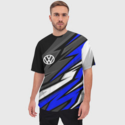 Футболка оверсайз мужская Volkswagen - Синяя абстракция, цвет: 3D-принт — фото 2
