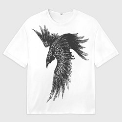 Футболка оверсайз мужская Чёрный ворон с рунами, цвет: 3D-принт