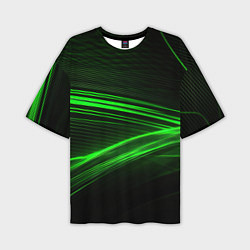 Футболка оверсайз мужская Зеленые абстрактный линии, цвет: 3D-принт