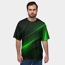 Футболка оверсайз мужская Green neon lines, цвет: 3D-принт — фото 2