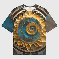 Мужская футболка оверсайз Синий золотой водоворот декоративный орнамент