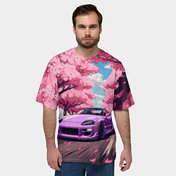 Футболка оверсайз мужская Тойота супра и сакура, цвет: 3D-принт — фото 2