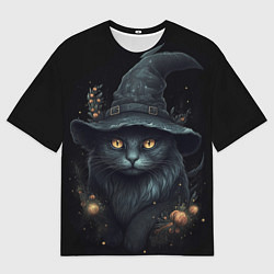Футболка оверсайз мужская Черный кот в шляпе, цвет: 3D-принт