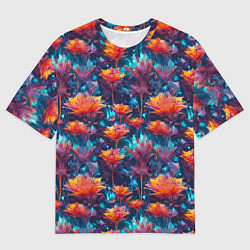 Футболка оверсайз мужская Футуристические цветы узор, цвет: 3D-принт