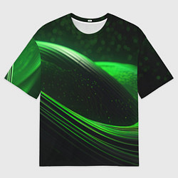 Футболка оверсайз мужская Зеленые абстрактные волны, цвет: 3D-принт