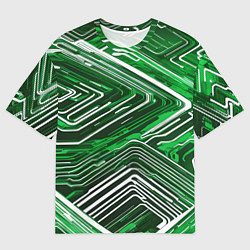 Мужская футболка оверсайз Кибер линии Зелёный-белый