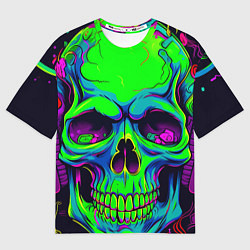 Футболка оверсайз мужская Ярко кислотный череп в наушниках, цвет: 3D-принт