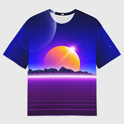 Футболка оверсайз мужская Mountains - sun - space - vaporwave, цвет: 3D-принт