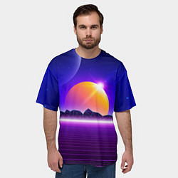 Футболка оверсайз мужская Mountains - sun - space - vaporwave, цвет: 3D-принт — фото 2