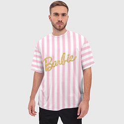Футболка оверсайз мужская Barbie - золотая надпись и бело-розовые полосы, цвет: 3D-принт — фото 2