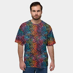 Футболка оверсайз мужская Разноцветная чешуя дракона, цвет: 3D-принт — фото 2