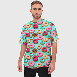 Футболка оверсайз мужская Разноцветные пончики паттерн, цвет: 3D-принт — фото 2