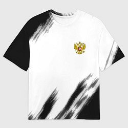 Футболка оверсайз мужская Russia sport черно белый, цвет: 3D-принт